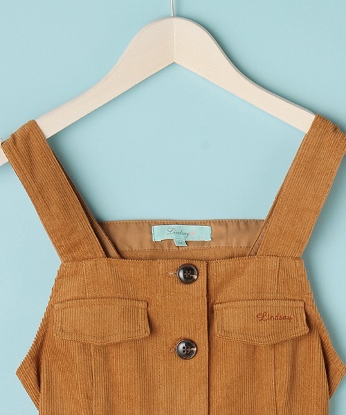 Lindsay（リンジィ）の「細見え前釦ジャンパースカート（ジャンパースカート・キッズ・ブラウン/アイボリー・L/M）」の6枚目の写真