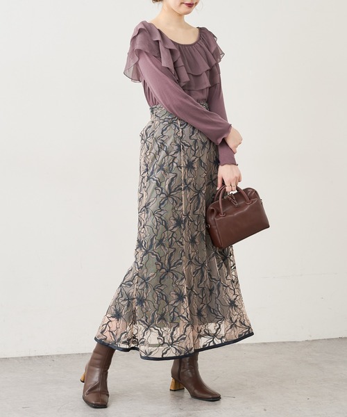 natural couture(ナチュラルクチュール)の「【WEB限定】osonoシアーフリルデザインカットプルオーバー(Tシャツ/カットソー・レディース・ブラック/ベージュ/オフホワイト/モカ・FREE)」の12枚目の写真