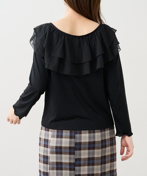 natural couture(ナチュラルクチュール)の「【WEB限定】osonoシアーフリルデザインカットプルオーバー(Tシャツ/カットソー・レディース・ブラック/ベージュ/オフホワイト/モカ・FREE)」の8枚目の写真