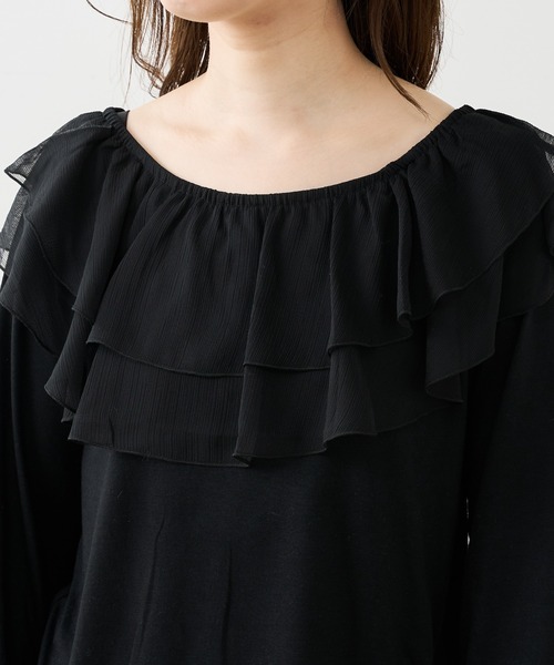 natural couture(ナチュラルクチュール)の「【WEB限定】osonoシアーフリルデザインカットプルオーバー(Tシャツ/カットソー・レディース・ブラック/ベージュ/オフホワイト/モカ・FREE)」の13枚目の写真