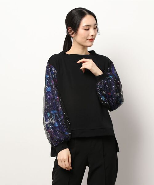 ScoLar - スカラー 142649：アートクラゲ柄プルオーバー ScoLar（スカラー）の「クラゲ柄切替裏毛プルオーバー（Tシャツ