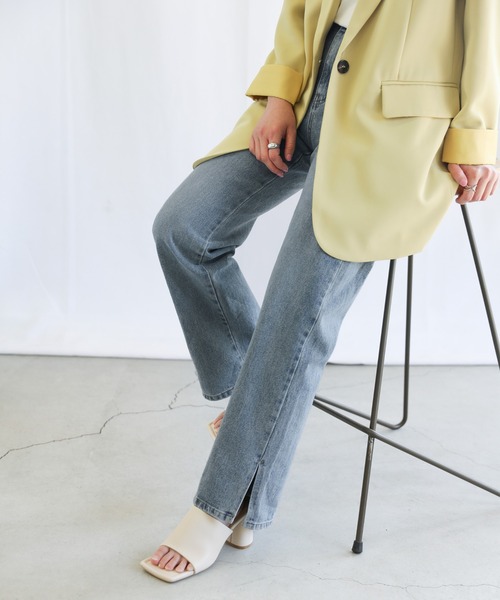 select MOCA(セレクトモカ)の「サイドスリットテーパードデニムパンツ(デニムパンツ・レディース・インディゴブルー/ライトインディゴブルー・SMALL/MEDIUM/LARGE)」の12枚目の写真