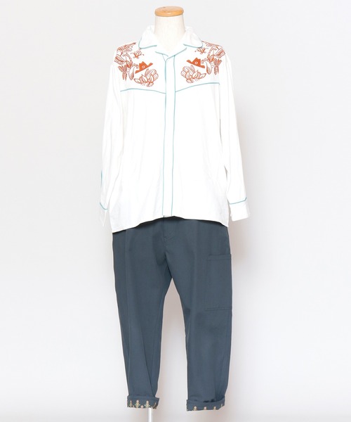 チャイハネ（チャイハネ）の「【チャイハネ】刺繍MEN'Sウエスタンシャツ（シャツ/ブラウス・メンズ・ベージュ/ターコイズブルー/グリーン/ブラック/オレンジ/ホワイト/パープル・FREE）」の14枚目の写真