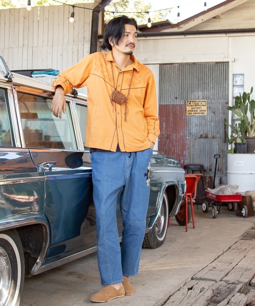 チャイハネ（チャイハネ）の「【チャイハネ】刺繍MEN'Sウエスタンシャツ（シャツ/ブラウス・メンズ・ベージュ/ターコイズブルー/グリーン/ブラック/オレンジ/ホワイト/パープル・FREE）」の9枚目の写真