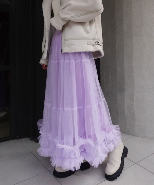 CORNERS(コーナーズ)の「チュールティアードスカート(スカート・レディース・グレー/アイボリー/ブラック/チャコールグレー/レッド/サックスブルー/ピンク/ラベンダー/ミント/ブラウン・M)」の8枚目の写真