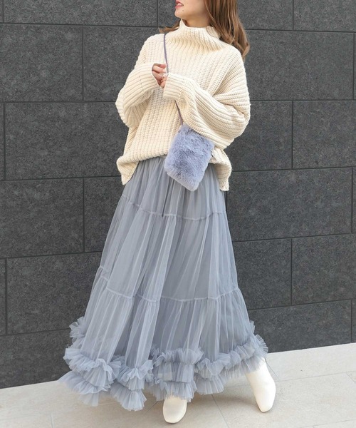 CORNERS(コーナーズ)の「チュールティアードスカート(スカート・レディース・グレー/アイボリー/ブラック/チャコールグレー/レッド/サックスブルー/ピンク/ラベンダー/ミント/ブラウン・M)」の14枚目の写真