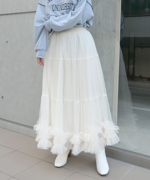 CORNERS(コーナーズ)の「チュールティアードスカート(スカート・レディース・グレー/アイボリー/ブラック/チャコールグレー/レッド/サックスブルー/ピンク/ラベンダー/ミント/ブラウン・M)」の13枚目の写真