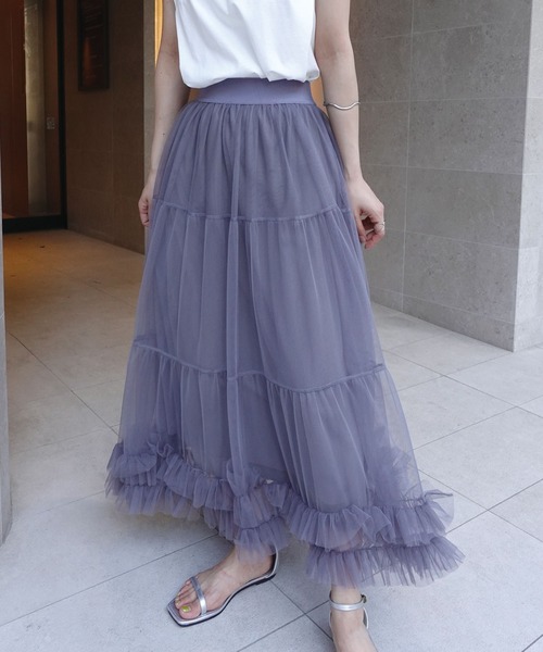 CORNERS(コーナーズ)の「チュールティアードスカート(スカート・レディース・グレー/アイボリー/ブラック/チャコールグレー/レッド/サックスブルー/ピンク/ラベンダー/ミント/ブラウン・M)」の21枚目の写真