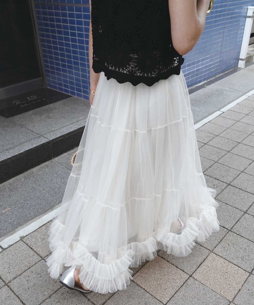 CORNERS（コーナーズ）の「チュールティアードスカート（スカート・レディース・グレー/アイボリー/ブラック/チャコールグレー/レッド/サックスブルー/ピンク/ラベンダー/ミント/ブラウン・M）」の22枚目の写真