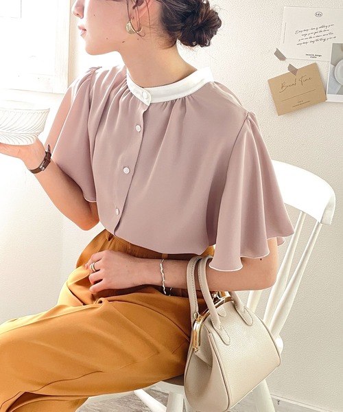 大人レディ魅せ。バイカラー2wayフレア袖ブラウス