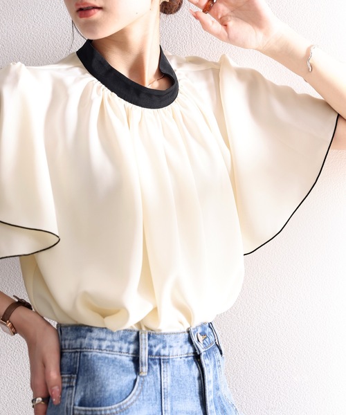 大人レディ魅せ。バイカラー2wayフレア袖ブラウス