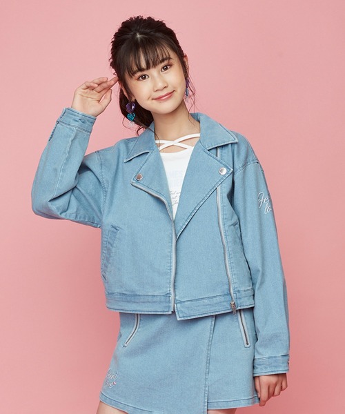 JENNI love（ジェニィラブ）の「ライダース風デニムGジャン（デニムジャケット・キッズ・オフホワイト/サックスブルー・130cm/140cm/150cm/160cm）」の2枚目の写真