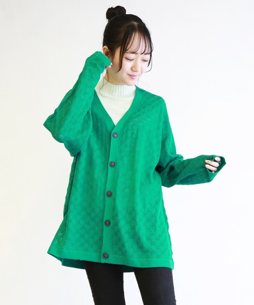 WESTSEA(ウエストシー)の「12G 麻タッチ 透かしメッシュ編み ルーズサイズ Vカーディガン(カーディガン/ボレロ・メンズ・ブラック/ベージュ/パープル/ブルー/グリーン/レッド/チャコール・M/L/S)」の4枚目の写真