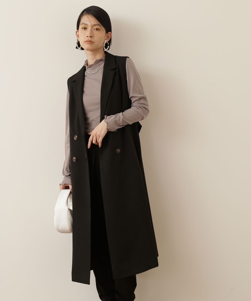 NATURAL BEAUTY BASIC（ナチュラルビューティーベーシック）の「リネンライクロングジレ（ベスト・レディース・ブラック/ベージュ・MEDIUM）」の6枚目の写真