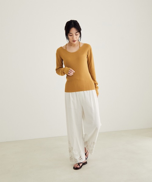 SALON adam et rope'（サロン アダム エ ロペ）の「【洗える】裾スカラップパンツ（その他パンツ・レディース・ホワイト/ブラック・FREE）」の9枚目の写真