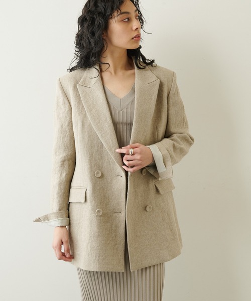 Whim Gazette（ウィムガゼット）の「リネンジャケット（テーラードジャケット・レディース・ブラック/ベージュ・FREE）」の2枚目の写真