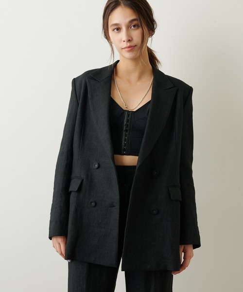 Whim Gazette（ウィムガゼット）の「リネンジャケット（テーラードジャケット・レディース・ブラック/ベージュ・FREE）」の20枚目の写真