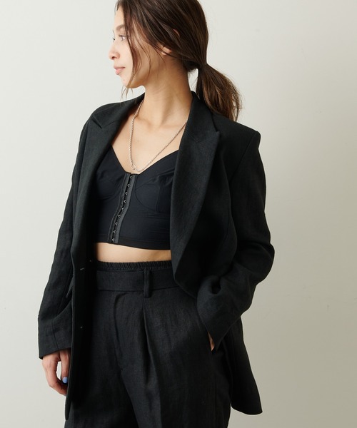 Whim Gazette（ウィムガゼット）の「リネンジャケット（テーラードジャケット・レディース・ブラック/ベージュ・FREE）」の8枚目の写真
