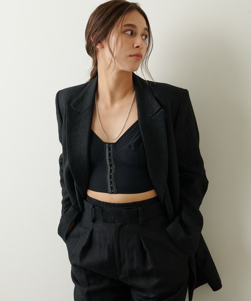 Whim Gazette（ウィムガゼット）の「リネンジャケット（テーラードジャケット・レディース・ブラック/ベージュ・FREE）」の9枚目の写真