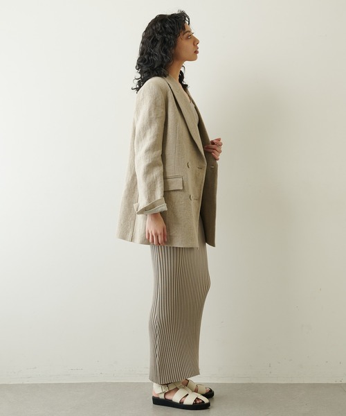 Whim Gazette（ウィムガゼット）の「リネンジャケット（テーラードジャケット・レディース・ブラック/ベージュ・FREE）」の4枚目の写真