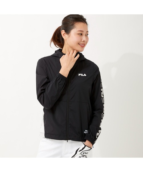 FILA GOLF(フィラゴルフ )の「FILA GOLF/フィラゴルフ ストレッチ ハイネックフード ポケッタブルジャケット/撥水加工 収納袋付き/ゴルフウェア/レディース(その他アウター・レディース・ブルー/ブラック・L/LL/M)」の3枚目の写真