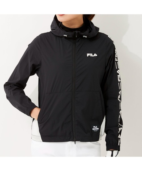FILA GOLF(フィラゴルフ )の「FILA GOLF/フィラゴルフ ストレッチ ハイネックフード ポケッタブルジャケット/撥水加工 収納袋付き/ゴルフウェア/レディース(その他アウター・レディース・ブルー/ブラック・L/LL/M)」の4枚目の写真