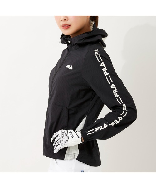 FILA GOLF(フィラゴルフ )の「FILA GOLF/フィラゴルフ ストレッチ ハイネックフード ポケッタブルジャケット/撥水加工 収納袋付き/ゴルフウェア/レディース(その他アウター・レディース・ブルー/ブラック・L/LL/M)」の5枚目の写真