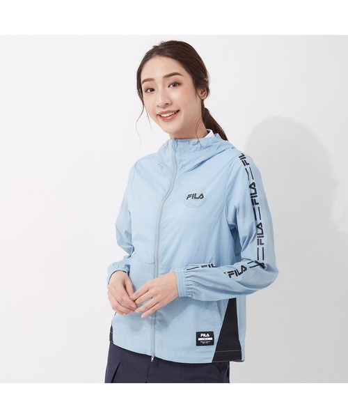FILA GOLF(フィラゴルフ )の「FILA GOLF/フィラゴルフ ストレッチ ハイネックフード ポケッタブルジャケット/撥水加工 収納袋付き/ゴルフウェア/レディース(その他アウター・レディース・ブルー/ブラック・L/LL/M)」の15枚目の写真