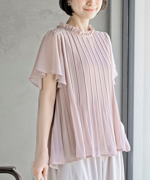 rps（アールピーエス）の「フリルネックフレアー袖プリーツブラウス（シャツ/ブラウス・レディース・ベージュ/オフホワイト/チャコールグレー/マスタード/グリーン系その他/パープル/ブラウン/グレイッシュベージュ/ネイビー/ブラック・M/フリー）」の18枚目の写真