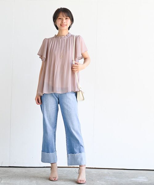 rps（アールピーエス）の「フリルネックフレアー袖プリーツブラウス（シャツ/ブラウス・レディース・ベージュ/オフホワイト/チャコールグレー/マスタード/グリーン系その他/パープル/ブラウン/グレイッシュベージュ/ネイビー/ブラック・M/フリー）」の22枚目の写真