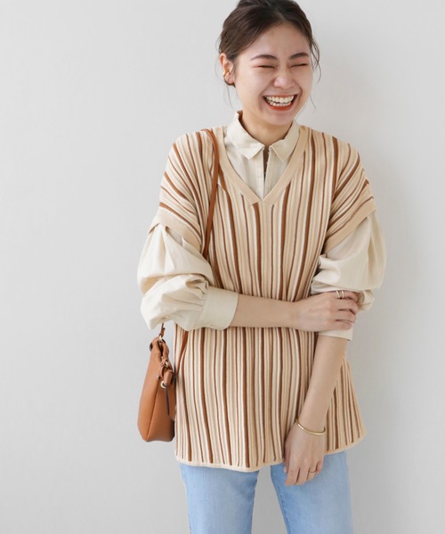 JOURNAL STANDARD relume（ジャーナルスタンダード　レリューム）の「コットンビスコースランダムリブベスト（ベスト・レディース・ブラック/ブラウン/ナチュラル・FREE）」の16枚目の写真