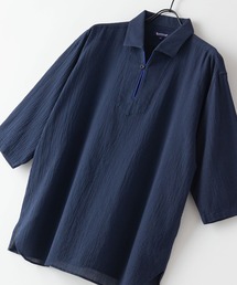 Blue Standard  | 【BLUE STANDARD/ブルースタンダード】夏のシャリシャツ 強撚糸使用　7分袖　ビッグシルエット　スキッパーシャツ(シャツ/ブラウス)