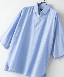 【BLUE STANDARD/ブルースタンダード】夏のシャリシャツ 強撚糸使用 7分袖 ビッグシルエット スキッパーシャツ