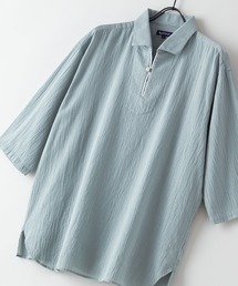 【BLUE STANDARD/ブルースタンダード】夏のシャリシャツ 強撚糸使用 7分袖 ビッグシルエット スキッパーシャツ