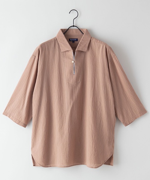 Blue Standard (ブルースタンダード)の「【BLUE STANDARD/ブルースタンダード】夏のシャリシャツ 強撚糸使用 7分袖 ビッグシルエット スキッパーシャツ(シャツ/ブラウス・メンズ・ネイビー/グリーン/ホワイト/ブルー/ダークベージュ・MEDIUM/X-LARGE/LARGE)」の7枚目の写真