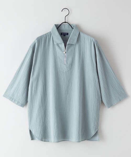 Blue Standard (ブルースタンダード)の「【BLUE STANDARD/ブルースタンダード】夏のシャリシャツ 強撚糸使用 7分袖 ビッグシルエット スキッパーシャツ(シャツ/ブラウス・メンズ・ネイビー/グリーン/ホワイト/ブルー/ダークベージュ・MEDIUM/X-LARGE/LARGE)」の8枚目の写真