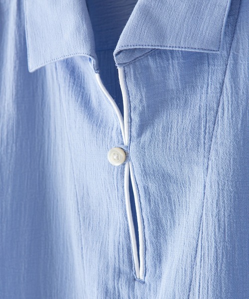 Blue Standard (ブルースタンダード)の「【BLUE STANDARD/ブルースタンダード】夏のシャリシャツ 強撚糸使用 7分袖 ビッグシルエット スキッパーシャツ(シャツ/ブラウス・メンズ・ネイビー/グリーン/ホワイト/ブルー/ダークベージュ・MEDIUM/X-LARGE/LARGE)」の15枚目の写真