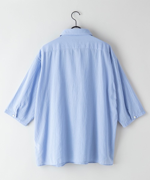 Blue Standard (ブルースタンダード)の「【BLUE STANDARD/ブルースタンダード】夏のシャリシャツ 強撚糸使用 7分袖 ビッグシルエット スキッパーシャツ(シャツ/ブラウス・メンズ・ネイビー/グリーン/ホワイト/ブルー/ダークベージュ・MEDIUM/X-LARGE/LARGE)」の11枚目の写真