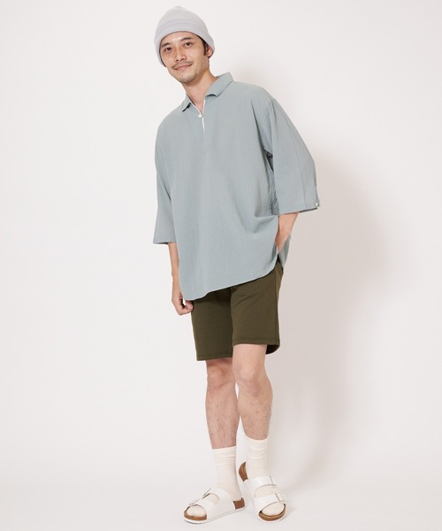 Blue Standard (ブルースタンダード)の「【BLUE STANDARD/ブルースタンダード】夏のシャリシャツ 強撚糸使用 7分袖 ビッグシルエット スキッパーシャツ(シャツ/ブラウス・メンズ・ネイビー/グリーン/ホワイト/ブルー/ダークベージュ・MEDIUM/X-LARGE/LARGE)」の22枚目の写真