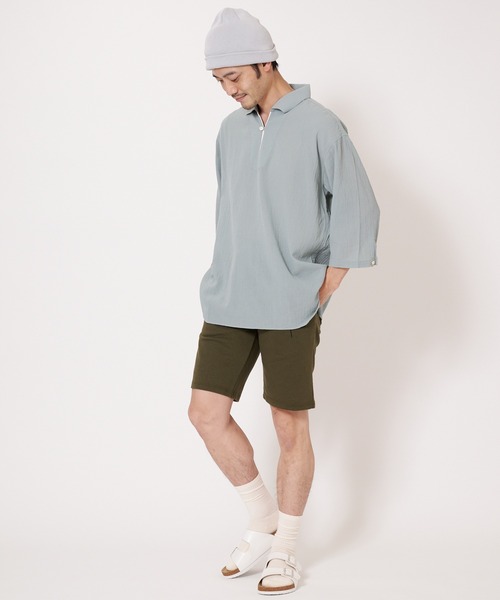 Blue Standard (ブルースタンダード)の「【BLUE STANDARD/ブルースタンダード】夏のシャリシャツ 強撚糸使用 7分袖 ビッグシルエット スキッパーシャツ(シャツ/ブラウス・メンズ・ネイビー/グリーン/ホワイト/ブルー/ダークベージュ・MEDIUM/X-LARGE/LARGE)」の21枚目の写真