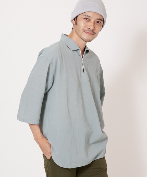 Blue Standard (ブルースタンダード)の「【BLUE STANDARD/ブルースタンダード】夏のシャリシャツ 強撚糸使用 7分袖 ビッグシルエット スキッパーシャツ(シャツ/ブラウス・メンズ・ネイビー/グリーン/ホワイト/ブルー/ダークベージュ・MEDIUM/X-LARGE/LARGE)」の19枚目の写真