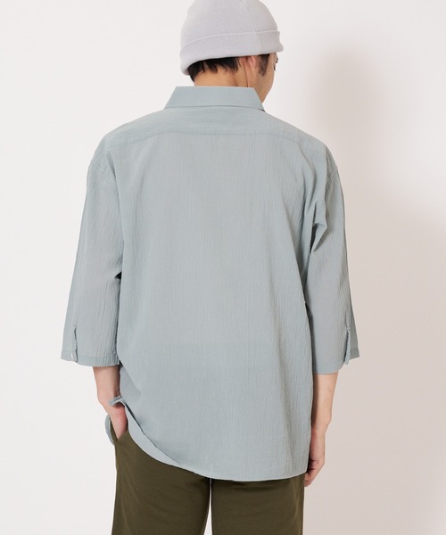 Blue Standard (ブルースタンダード)の「【BLUE STANDARD/ブルースタンダード】夏のシャリシャツ 強撚糸使用 7分袖 ビッグシルエット スキッパーシャツ(シャツ/ブラウス・メンズ・ネイビー/グリーン/ホワイト/ブルー/ダークベージュ・MEDIUM/X-LARGE/LARGE)」の17枚目の写真