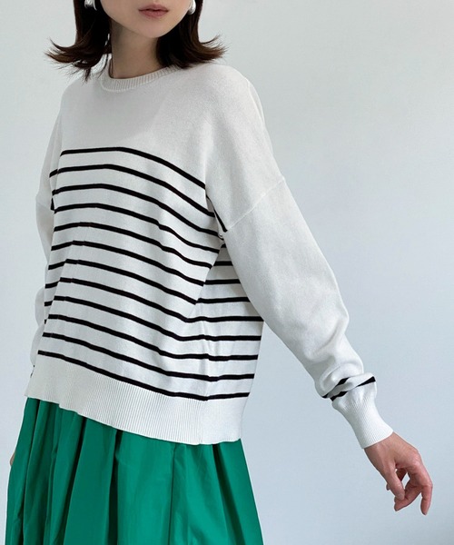 ottilie（オティーリエ）の「ボーダーニットプルオーバー（ニット/セーター・レディース・ホワイト×ブラック/ネイビー×ホワイト・FREE）」の7枚目の写真