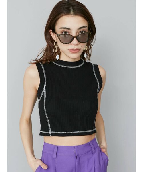 EVRIS（エヴリス）の「バイカラーステッチタンクトップ（Tシャツ/カットソー・レディース・ホワイト/ブラック/オレンジ・FREE）」の2枚目の写真