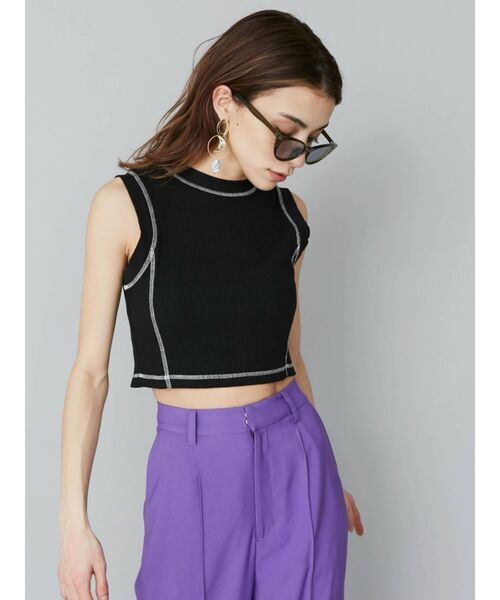 EVRIS（エヴリス）の「バイカラーステッチタンクトップ（Tシャツ/カットソー・レディース・ホワイト/ブラック/オレンジ・FREE）」の5枚目の写真