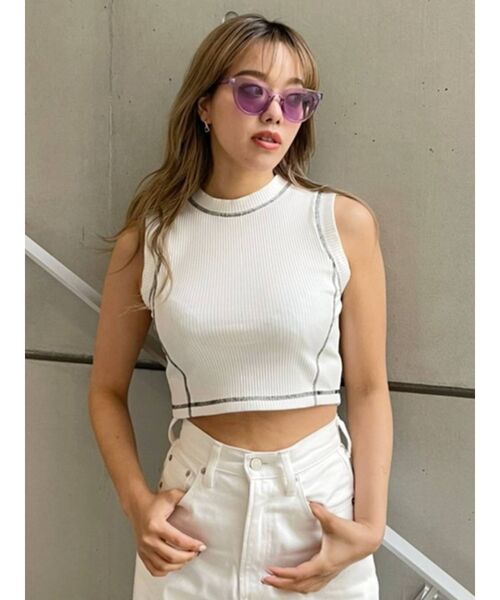 EVRIS（エヴリス）の「バイカラーステッチタンクトップ（Tシャツ/カットソー・レディース・ホワイト/ブラック/オレンジ・FREE）」の13枚目の写真