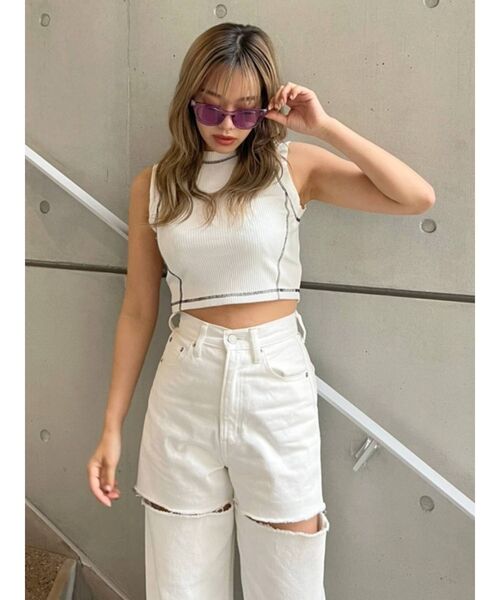 EVRIS（エヴリス）の「バイカラーステッチタンクトップ（Tシャツ/カットソー・レディース・ホワイト/ブラック/オレンジ・FREE）」の14枚目の写真