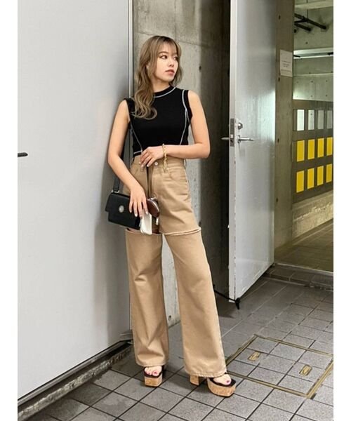 EVRIS（エヴリス）の「バイカラーステッチタンクトップ（Tシャツ/カットソー・レディース・ホワイト/ブラック/オレンジ・FREE）」の19枚目の写真