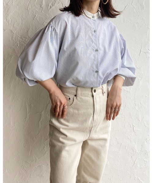 She's Closet（シーズクローゼット）の「バンドカラーボリュームスリーブ配色長袖ストライプシャツ（シャツ/ブラウス・レディース・ホワイト/ブルー・FREE）」の19枚目の写真