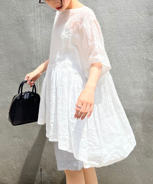 セール Web限定 Du Noir ラミーリネン 後ろリボンブラウスギャザーブラウス シャツ ブラウス Pual Ce Cin ピュアルセシン のファッション通販 Zozotown